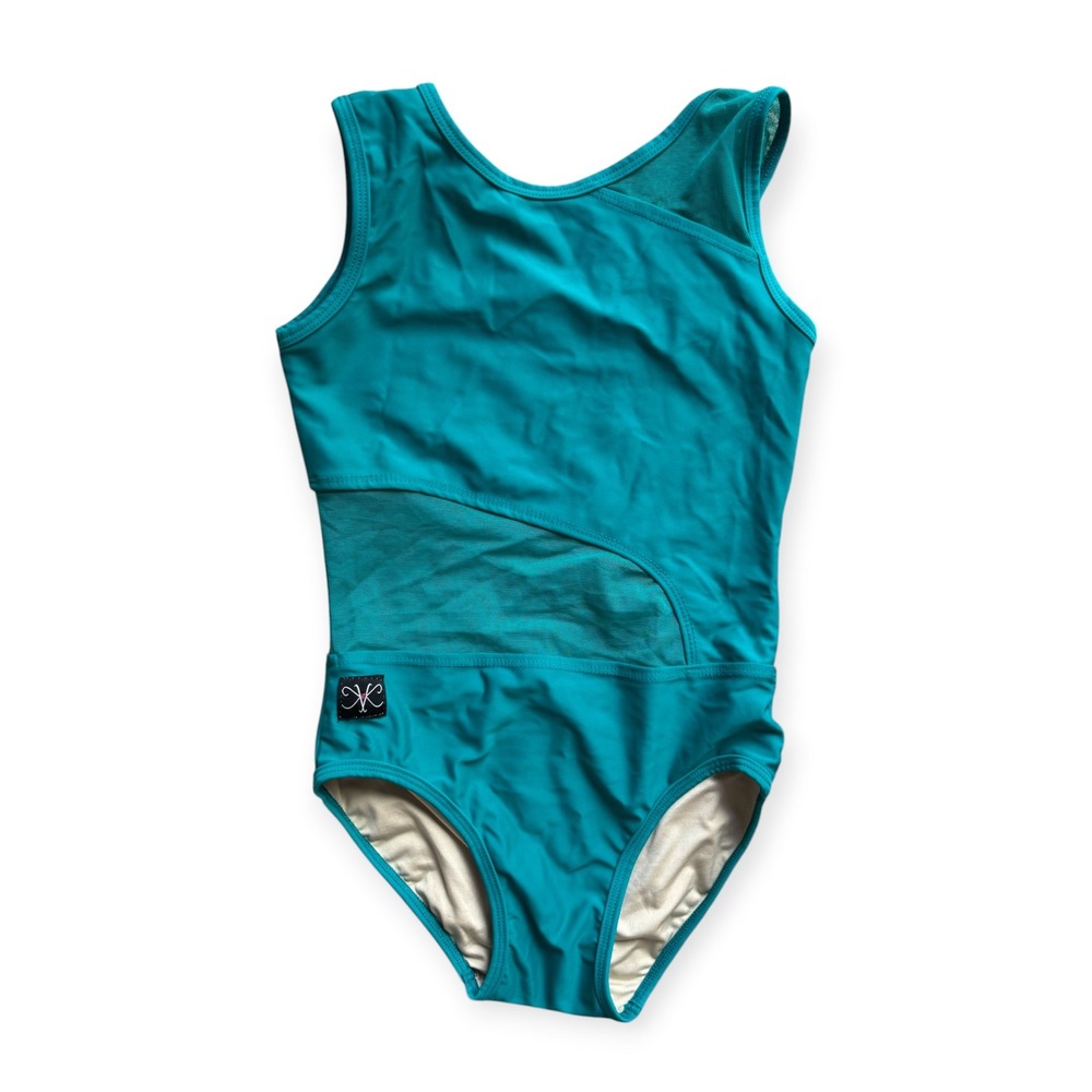 Kandi Kouture Teal Blue Mesh Cutout Dance Leotard Kids Size CL 7/8 Gymnastics